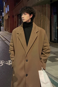秋冬毛呢大衣男潮流复古风衣中长款宽松外套MN9568/P100加棉P110图片