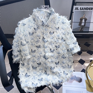 潮牌设计感小众衬衣ins痞帅夏季高级感彩色流苏衬衫-CS123图片