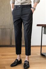 C7942021春夏款竖条小西裤九分休闲男裤子-4色-黑色竖条，男装休闲裤，电商A211