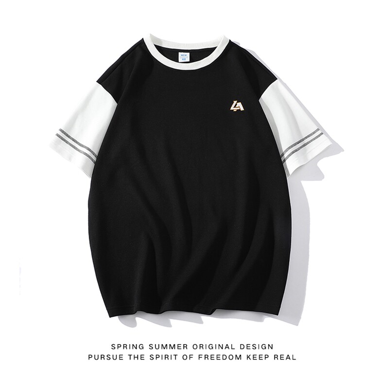 新款英伦夏季时尚拼色袖子ins小众百搭青少年T恤ZDY3415-P49,男装T恤,星座717