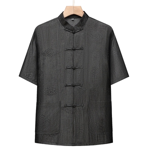 风唐装棉麻短袖衬衫套装男士夏装太极服宽松套装TRA303-P110图片