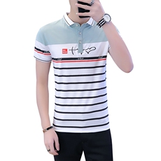 8026-P35夏季男士短袖t恤翻领条纹上衣有带领polo衫韩版潮流，男装T恤，电商D310（原电商305）