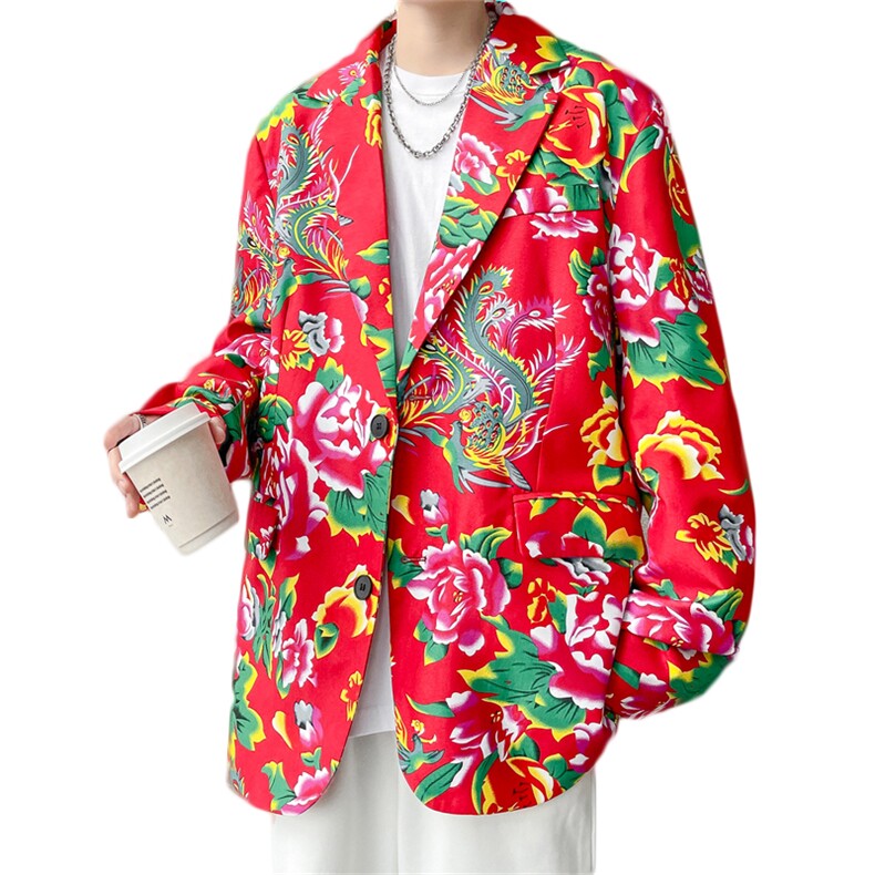 XF9035/P65春装新款东北大花西服男女风个性宽松花上衣外套,男装西服,电商A141