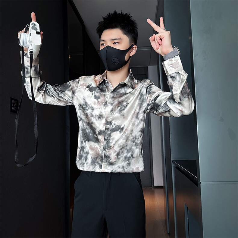 高级感印花衬衫男痞帅潮流百搭社会小伙衬衣301C-CS05-P58控78,男装衬衫,星座301C（原B323）