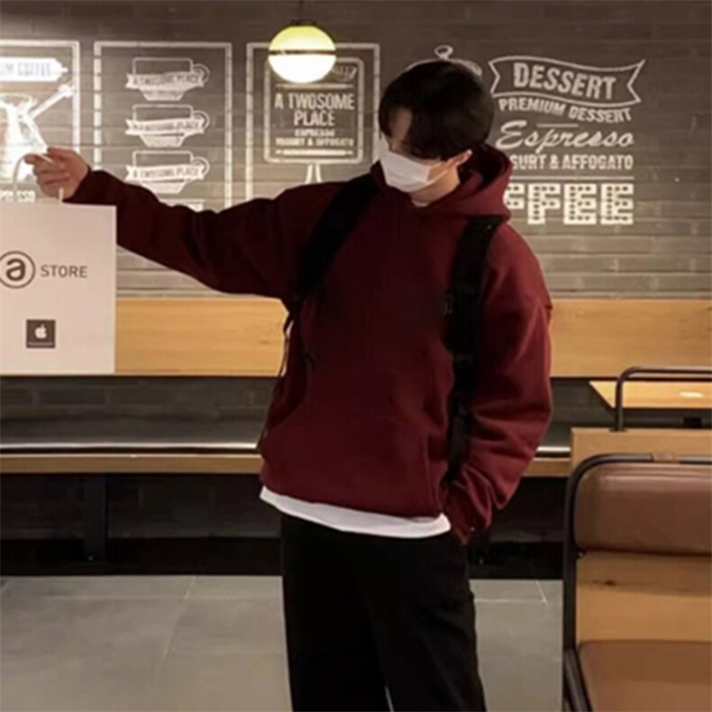 无帽绳版二开秋冬美式高街重磅曼巴棉纯色连帽卫衣外套X056，男装卫衣，电商A486-1