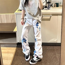 网红~十字架皮标白牛直筒百搭牛仔裤CK727/P55，男装皮裤，电商B350