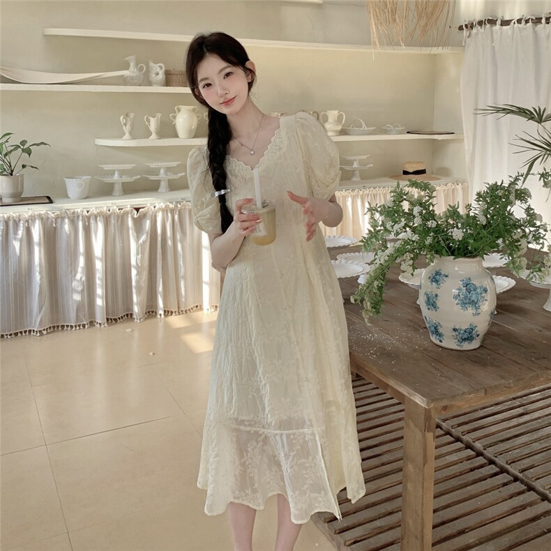夏季新品！蕾丝花边刺绣度假风连衣裙85120黄-208A-P145-K255,女装连衣裙,浙宝208A
