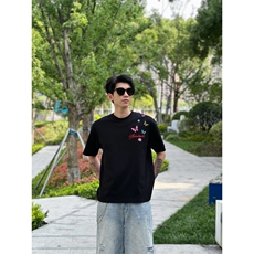 美式高街蝴蝶字母刺绣短袖t恤女夏季宽松高级情侣款潮牌纯棉上衣，男装T恤，四季星座505