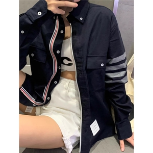 衬衣长袖黑色外套拉链袖标杠男女同款衬衣FCS06图片