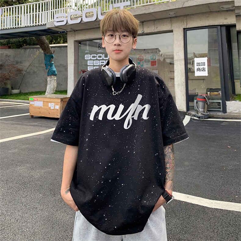 量大优供抖音视频支持得物配合二开美式满天星亮片短袖T恤MTX600,男装T恤,电商A486-1