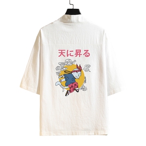 HF59012-P40风汉服男开衫外套七分袖道袍 砖墙挂拍图片