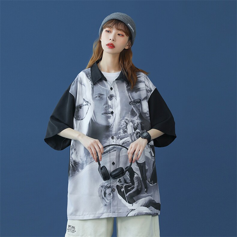 【】A003-HC2059-P48复古印花短袖衬衫 控价63元 蒙马特图片