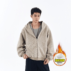 480G重磅加绒硬挺boxy男女秋冬美式高街条纹毛呢卫衣开衫厚外套，女装短外套，电商A486-1