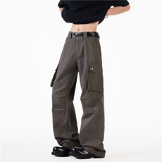 美式复古高街vibe多口袋工装潮牌褶皱直筒微喇休闲宽松裤N650-P58，男装工装外套，星座308B-2