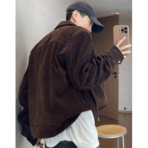 pu皮机车夹克外套男女潮牌高级感痞帅鹿皮绒双层夹克JS296