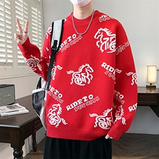 马年红色毛衣冬季男士毛衣加厚针织打底衫休闲保暖毛线衣M729-P60，男装T恤，星座1105-3