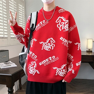 马年红色毛衣冬季男士毛衣加厚针织打底衫休闲保暖毛线衣M729-P60图片