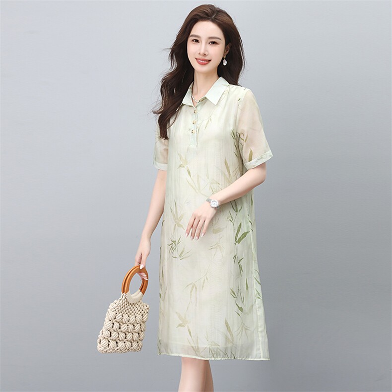 新中式印花雪纺连衣裙女夏季气质大码女装2025年新款洋气裙子,女装连衣裙,涵誉