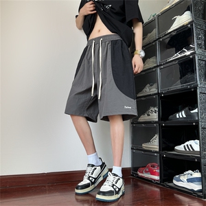 夏装撞色拼接刺绣休闲短裤男夏季宽松五分裤沙滩裤 K1016P30，男装牛仔裤，电商C323