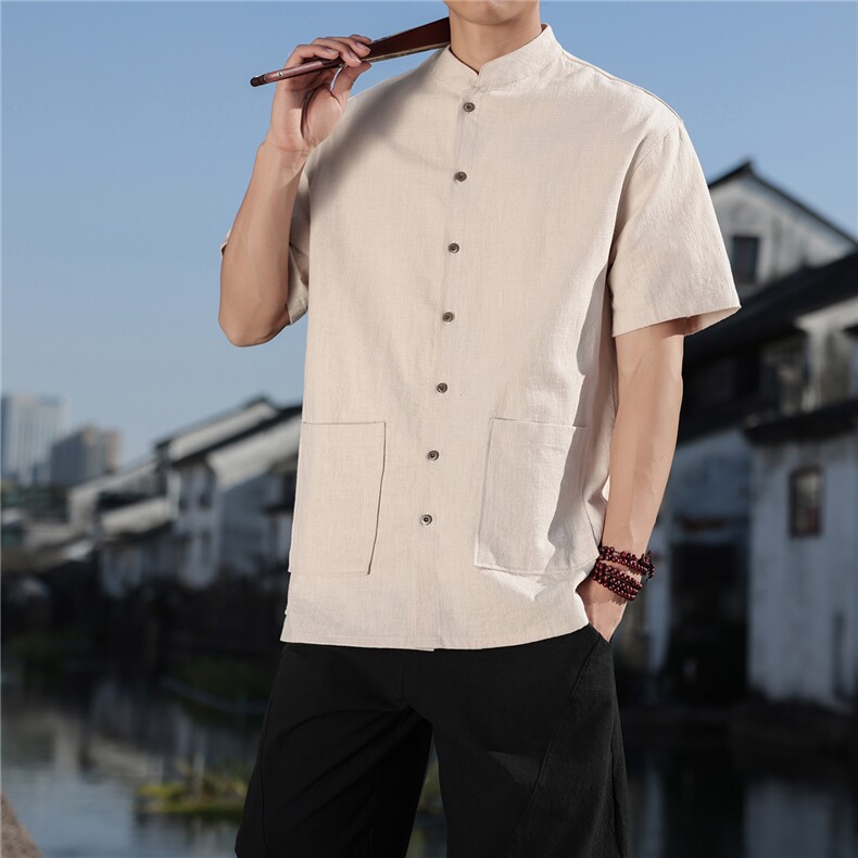 2026夏季新款风盘扣纯色休闲宽松大码纯棉T恤CS2606,男装T恤,电商A008