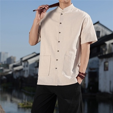 2026夏季新款风盘扣纯色休闲宽松大码纯棉T恤CS2606，男装T恤，电商A008