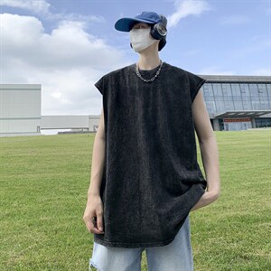 无袖t恤男潮流百搭宽松个性坎肩上衣ins港风夏季ST138P32图片