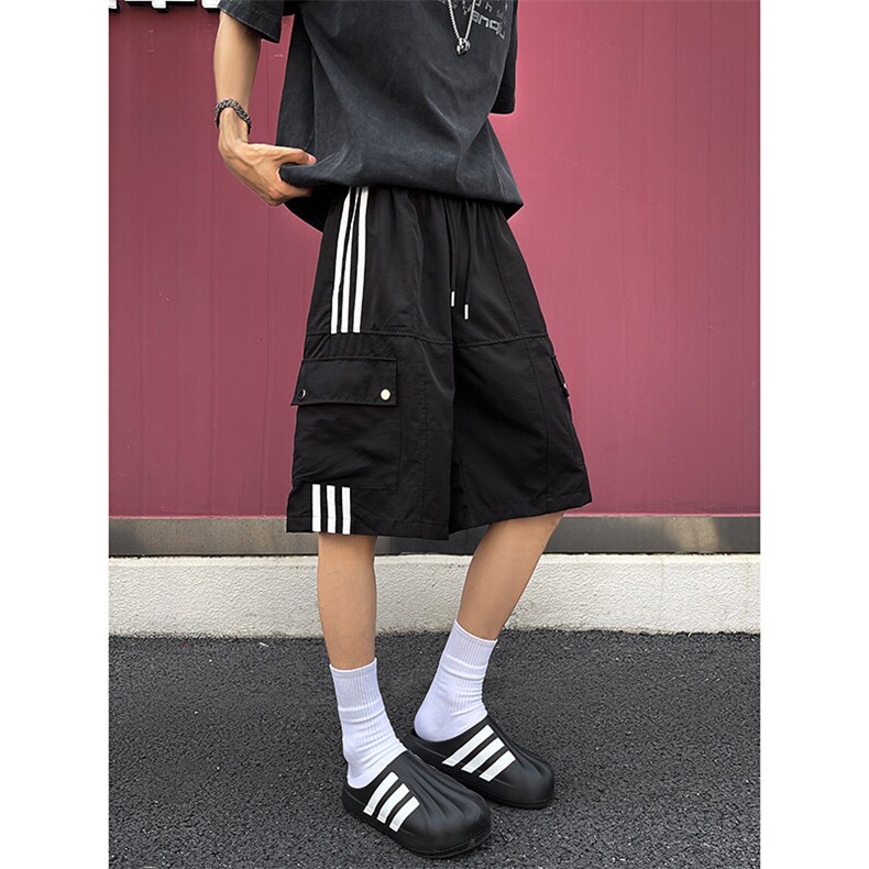 8XL-M三条杠工装短裤大码休闲运动中裤条纹冰丝五分裤DK1303/P48图片
