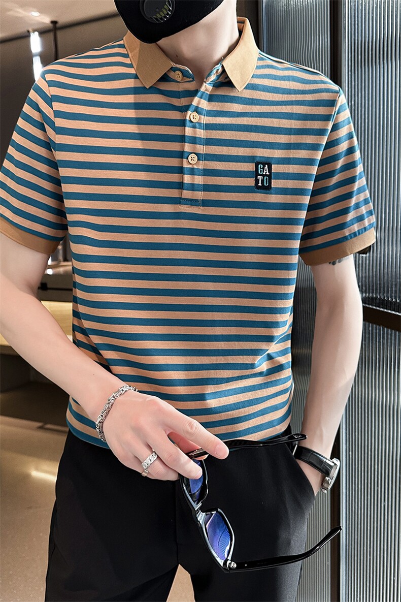 深度备货大码抖音数据款短袖条纹翻T恤时尚Polo衫T0253-P55,男装T恤,电商D342