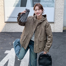 设计感工装风随性连帽加厚短外套2C212-G190-P195-K288，女装棉衣/棉服，2C212