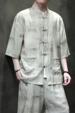 2025夏季新款风男装盘扣新中式唐装书法印花衬衫C115-P50，男装衬衫，电商B277(原6028)