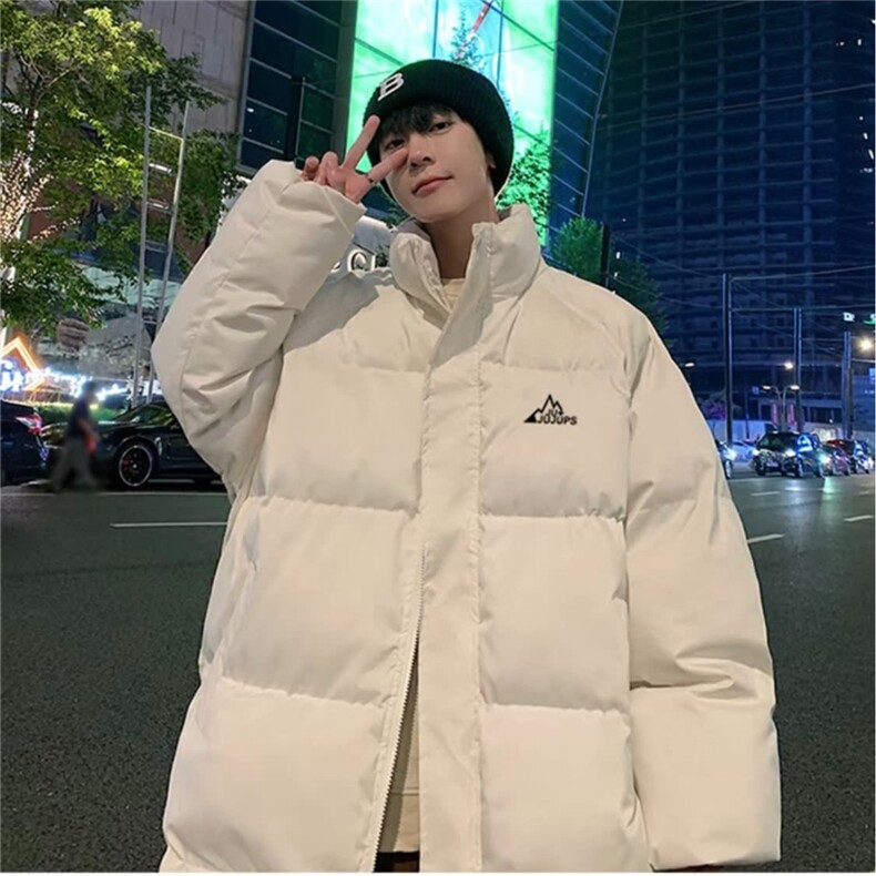 黑色立领潮牌羽绒面包服男女中性风基础款工装棉袄冬季情侣装棉衣,男装棉衣,星座715-4