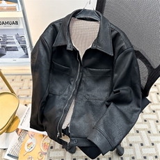 JK8563-P77霜冻裂纹千鸟格内里PU皮猎装皮衣夹克男Cleanfit潮牌，男装皮衣，电商B323A