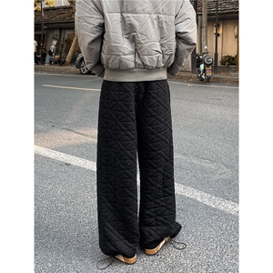 A165-K8785-P7598冬季棉裤不规则菱格压线夹棉宽松直筒休闲裤图片