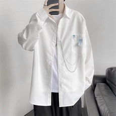 韩版翻领口袋休闲衬衣秋季盐系百搭工装衬衫男长袖外套W5571-P30，男装衬衫，星座512-2