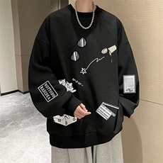 华夫格卫衣圆领卫衣男大码长袖t恤男外套HW76115-P30加绒款-P40，男装卫衣，电商A040