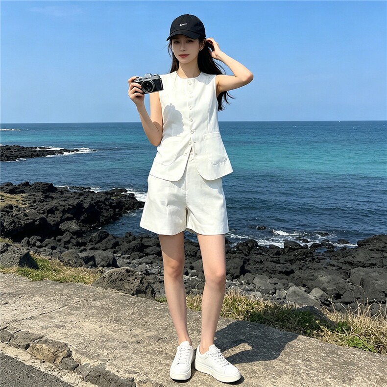 气质温柔风时尚套装女夏季新款法式小香风无袖上衣阔腿短裤两件套,女装套装/套裙,江南