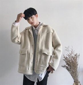 19秋冬韩版羊羔毛宽松外套短款鹿皮绒纯色加厚上衣mj227-p135图片