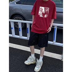 可48小时发货支持抖音得物来样二开美式满天星亮片短袖T恤MTX657，男装T恤，电商A486