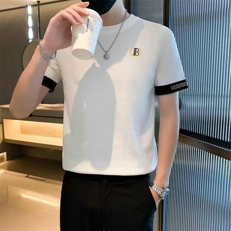刺绣针织短袖T恤男夏季潮牌修身半袖上衣服休闲打底体恤T3335,男装T恤,星座1116A-2（原606A-1）