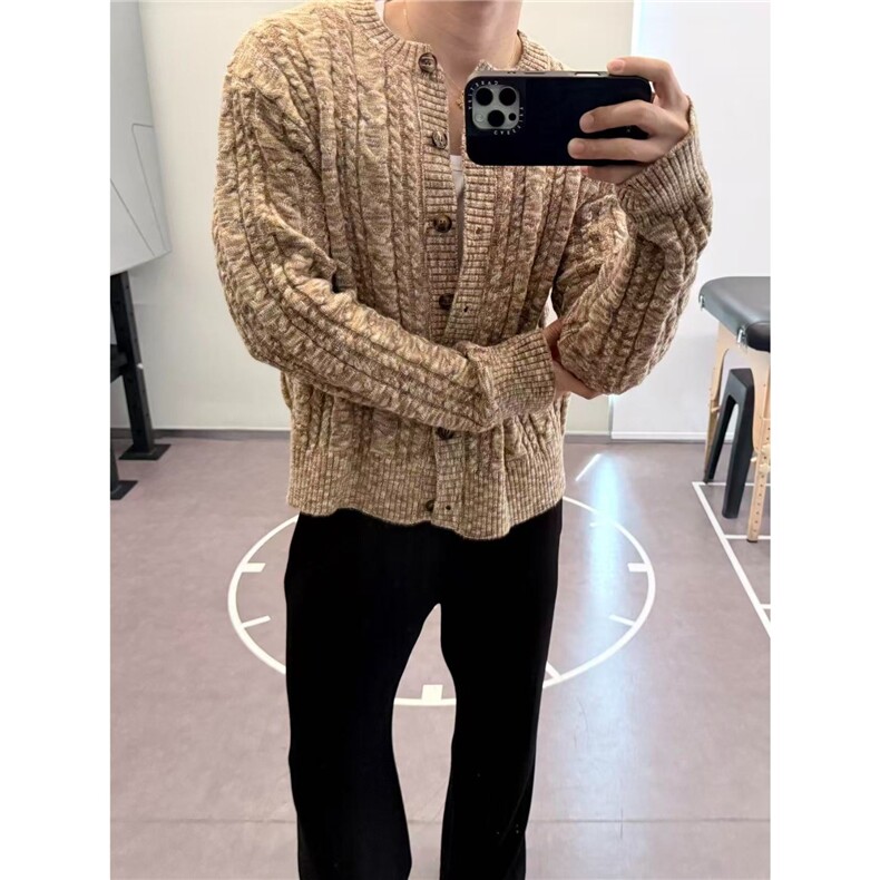撞色针织衫毛衣男女宽松麻花扣子开衫外套上衣潮MYM628,男装针织衫/毛衣,星座516A
