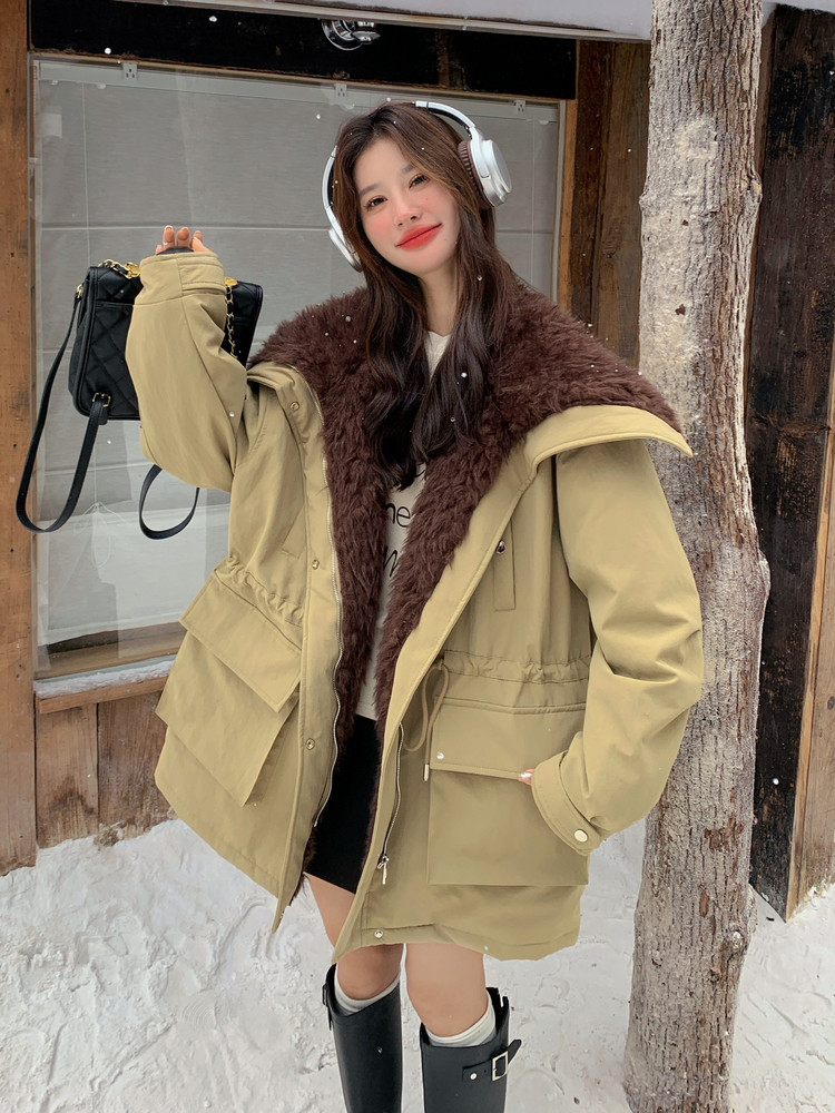 新款现！羊羔毛拼接派克服羽绒服工装外套2C133-6001-P275-K408,女装派克服,2C133