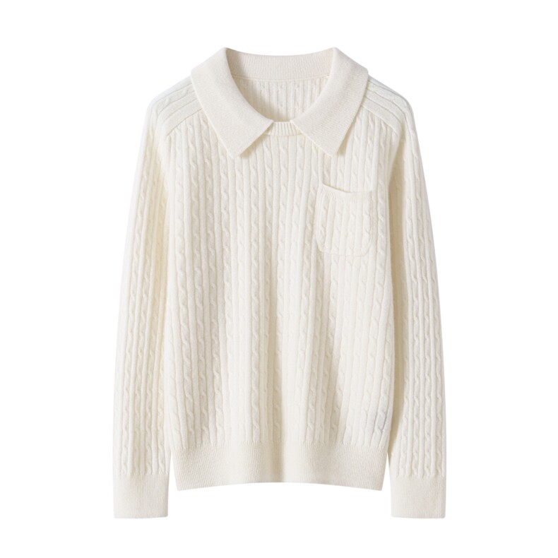 2025年秋季时尚百搭通勤简约休闲羊绒衫衬衫领麻花衫,女装羊绒衫,玖雪绒羊绒