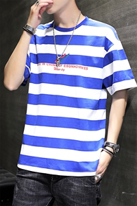 条纹t恤男短袖2021新款潮牌夏季男宽松半袖体恤潮流衣服T213-P30图片