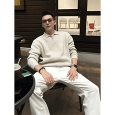 网图现货900克高密老钱风小翻领毛衣男女宽松POLO领针织衫特P58，男装Polo衫，电商C306-1