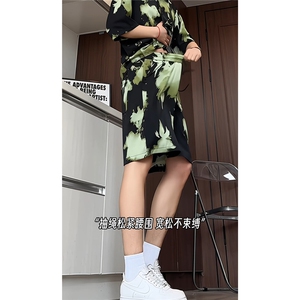 短袖衬衫男+短裤男潮流休闲套装男M-5XL大码TZ78710P50控98模特图图片