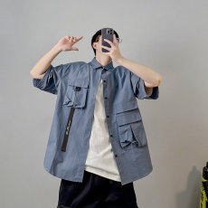 高级感机能工装短袖衬衫男女山系宽松休闲翻领半袖黑色衬衣C5013，男装衬衫，星座1116A（原606A-3）