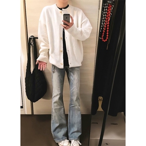 重磅秋冬男女北极绒开衫毛衣美式复古休闲慵懒风单排扣针织衫外套图片
