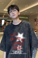 直播品质240克重磅水洗做旧无袖背心t恤男女SXT452-P32，男装T恤，电商B371
