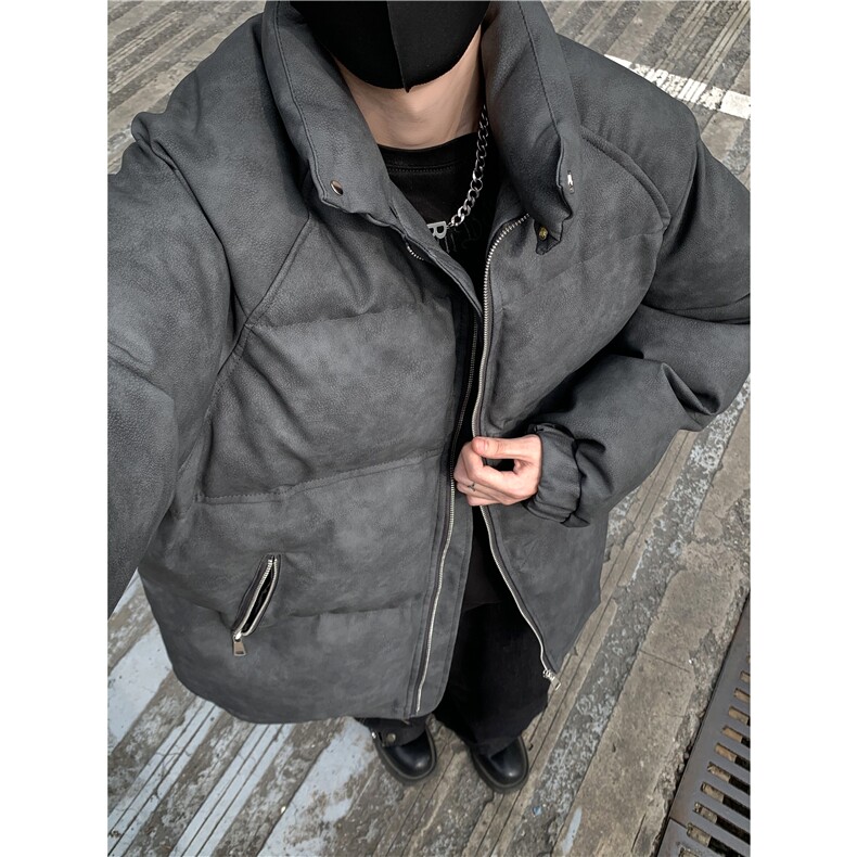 美式pu皮棉服冬季加厚立领皮棉衣潮牌ins宽松休闲保暖棉袄外套p98,男装棉衣,电商C307