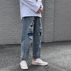 美式复古春秋季做旧水洗牛仔裤男宽松休闲直筒工装裤，男装牛仔裤，星座716-2